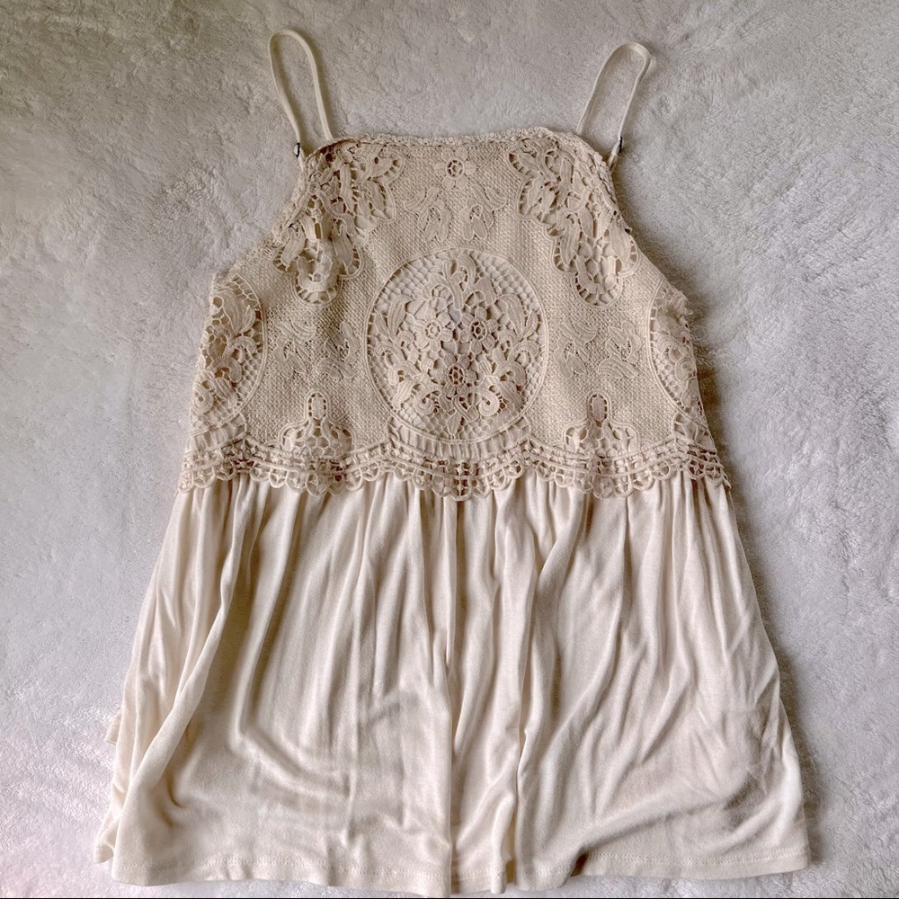 FRANCESCA’S White Crotchet Tank Top, Size XS